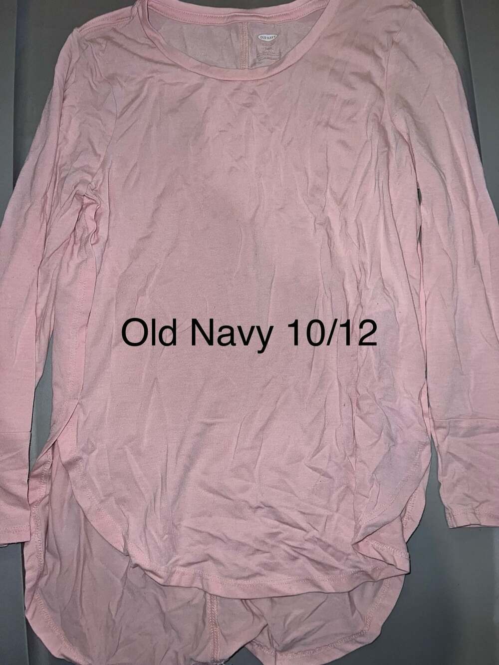 Old Navy Long Sleeve Tunic Top Size 10/12 Pink Crew Neck Curved Hem